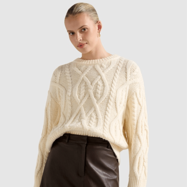 woman wearing crew neckline knit jumper from Forever New