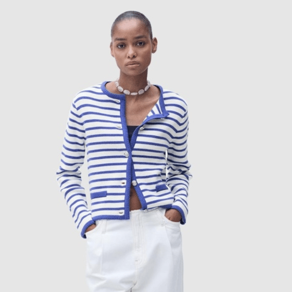 striped round neckline cardigan from M.N.G