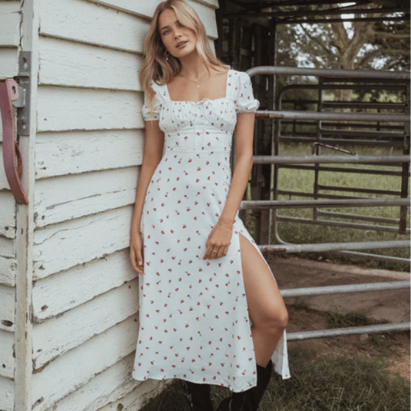 short sleeve with elasticised cuff midi dress from Petal & Pup