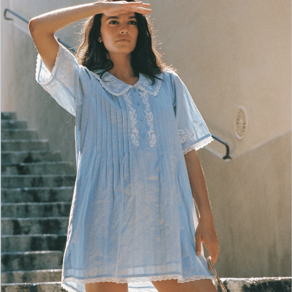 mini dress in powder blue from Auguste The Label