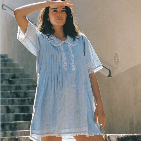 mini dress in powder blue from Auguste The Label