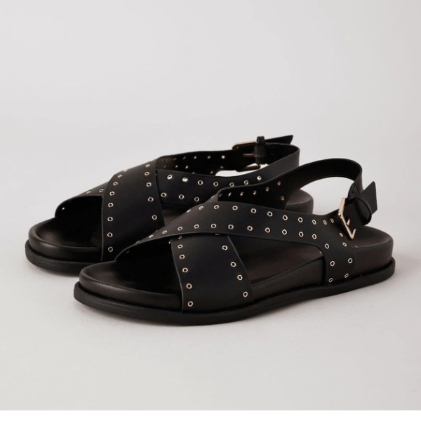 flat heel crossover sandals in black from Tokito