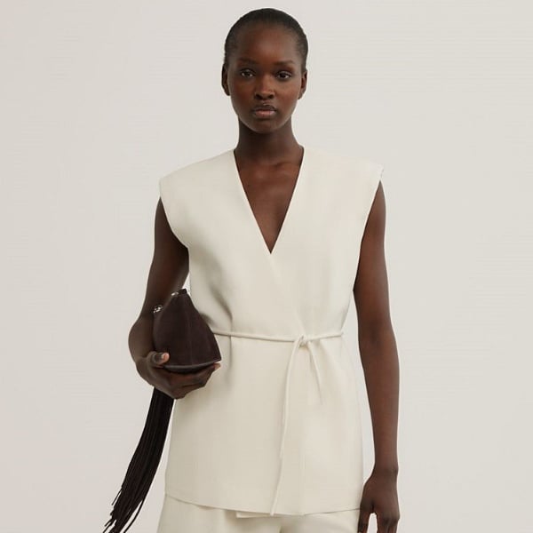 Padded shoulders with wrap tie waist detail vest