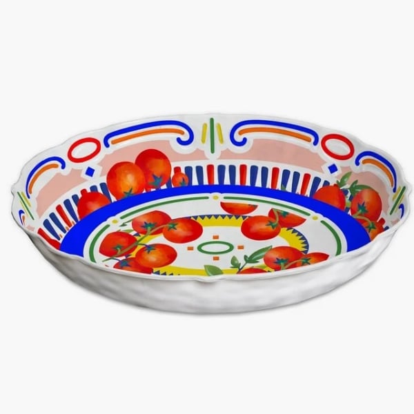 Oval serving bowl with intricate patterns.