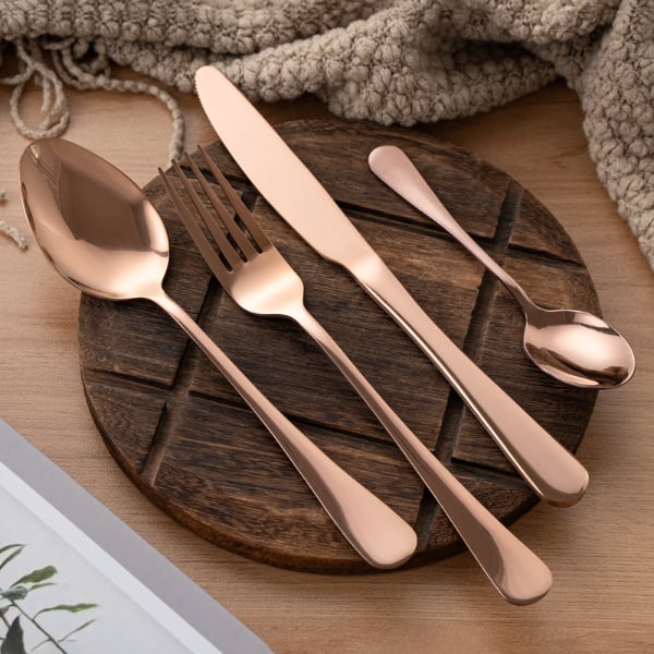 Rose gold 24 pieces stainless cutlery set.