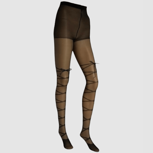 sheer tights with jacquard lace-up wrap from High Heel Jungle
