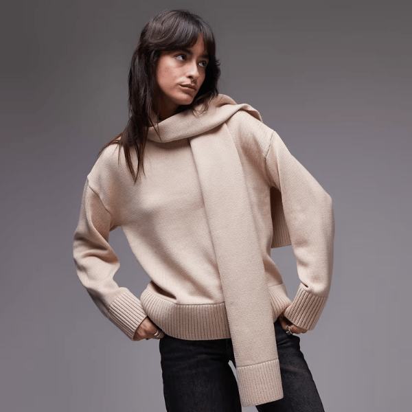 woman wearing sweater with scarf from & Other Stories