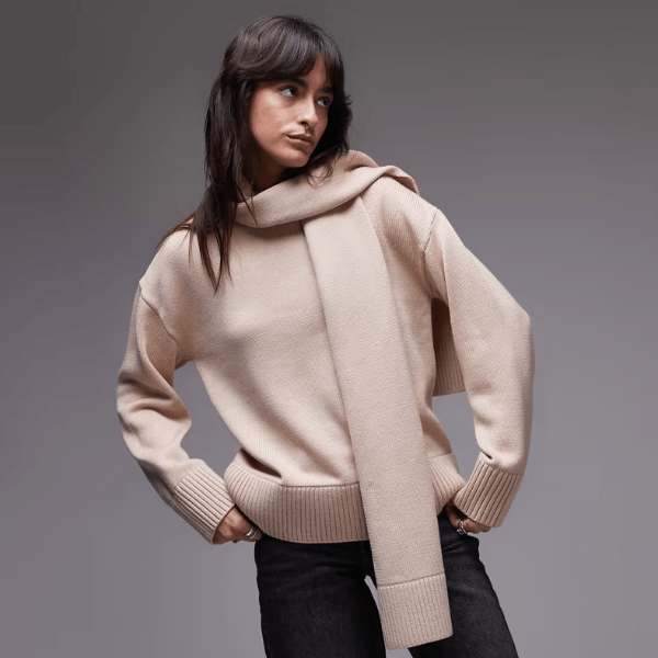 woman wearing sweater with scarf from & Other Stories
