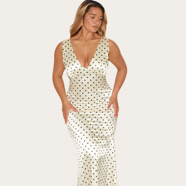 plunge front maxi dress in cream from Pretty Little Thing