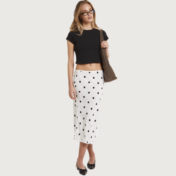 white with black polka dots pattern skirt from Alice In The Eve