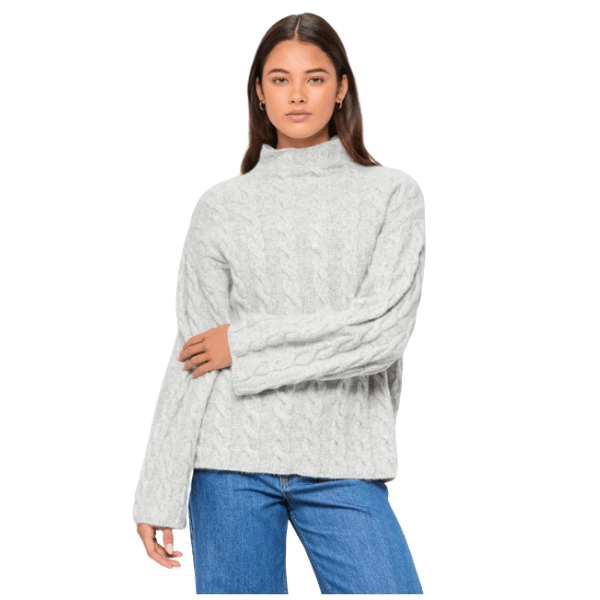 women wearing grey knit jumper from Target