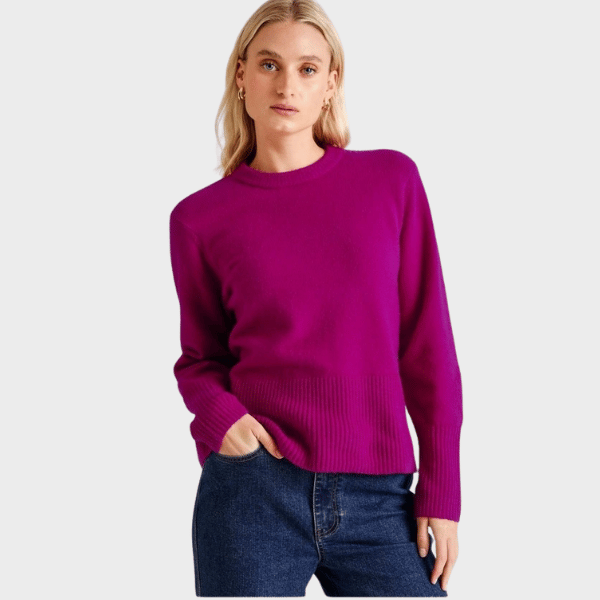 woman wearing fuschia knit jumper from Basque 