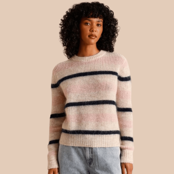 woman wearing striped design knit jumper from Piper