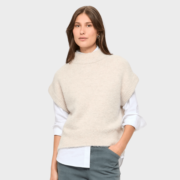woman wearing knit vest from Target