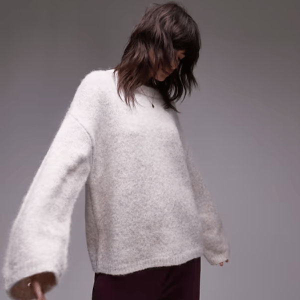 woman wearing grey knit jumper from Topshop