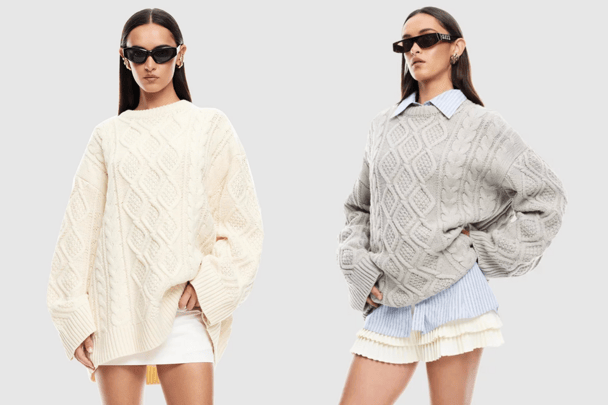 The Lioness Gigi knit in ivory and cloud.