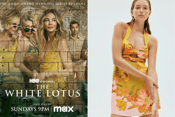 Michelle Monaghan wears the Alemais Silas Halter Mini Dress.
