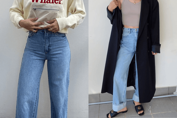 Writer shares two photos in her favourite blue straight leg jeans.