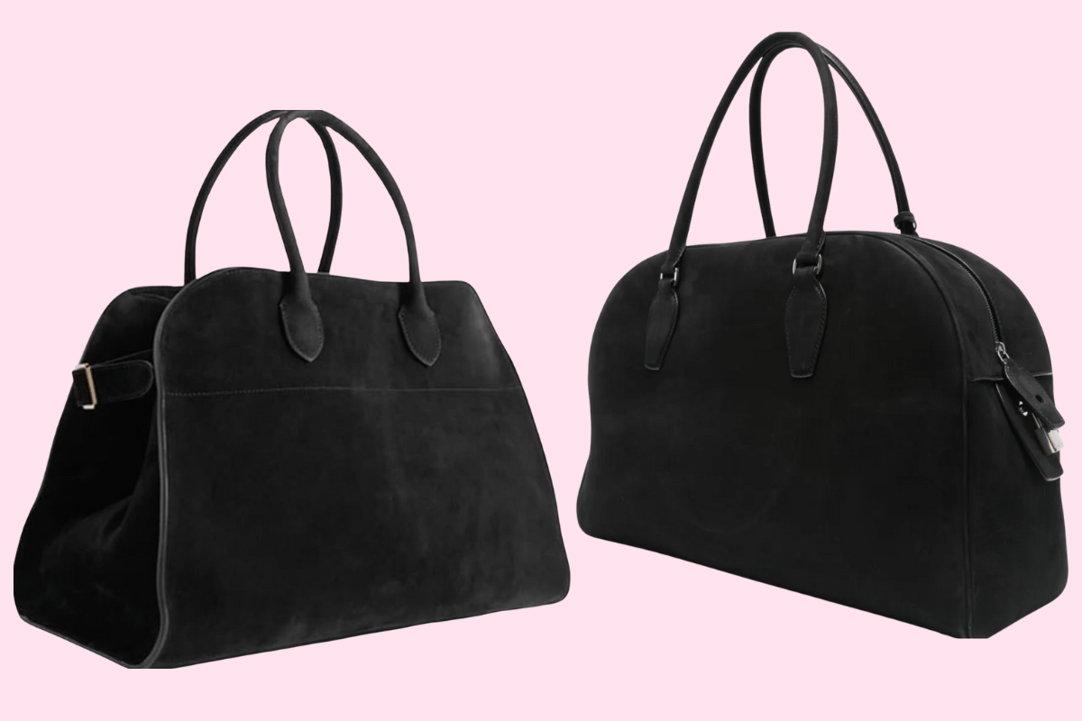 Suede bowling bags by Amazon and The Row.