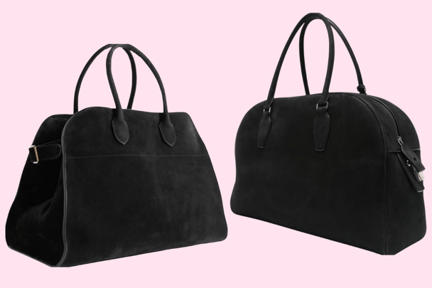 Suede bowling bags by Amazon and The Row.