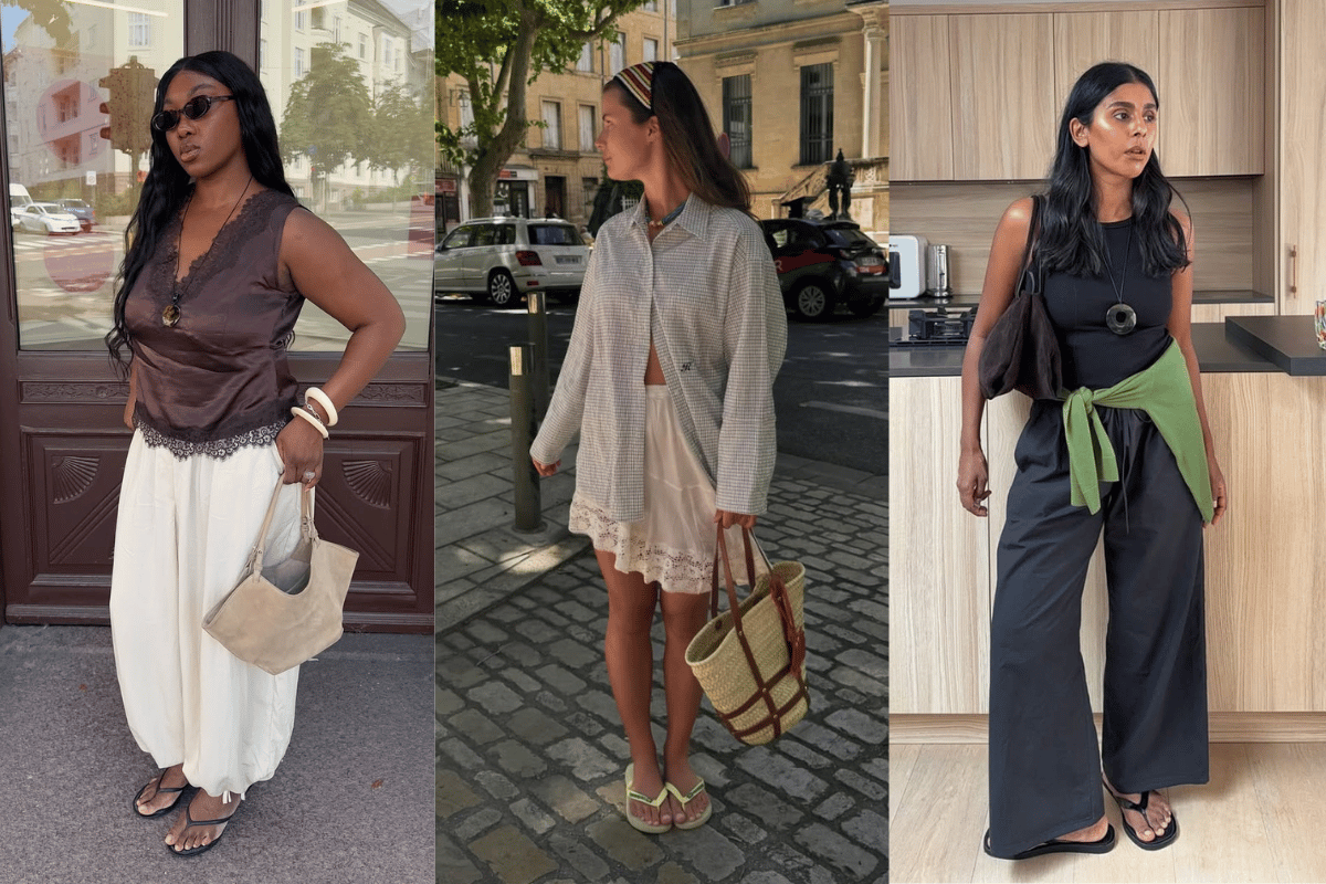 Influencers wear thongs with spring looks.