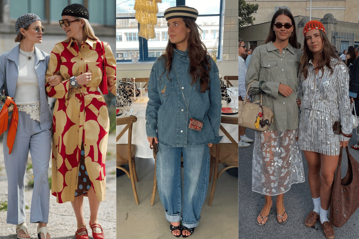 Influencers wear crochet headwear at Copenhagen Fashion Week.