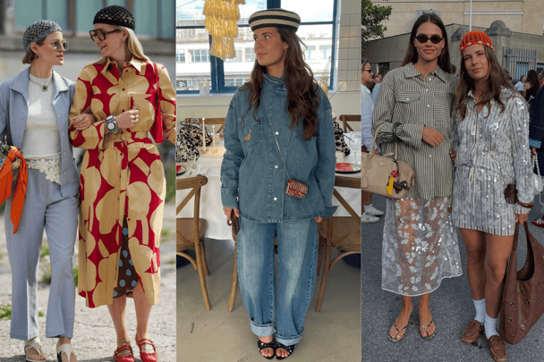 Influencers wear crochet headwear at Copenhagen Fashion Week.