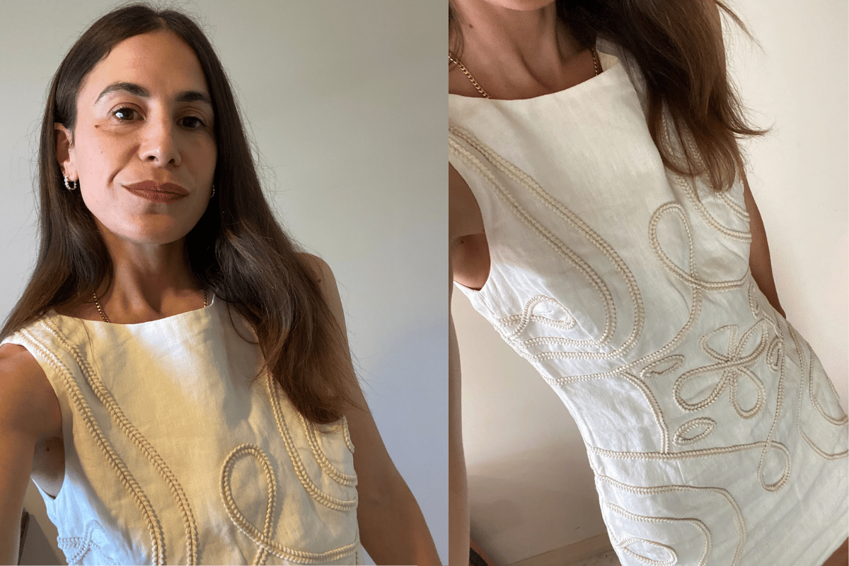 Author wears Paloma Applique Mini by Mattir.