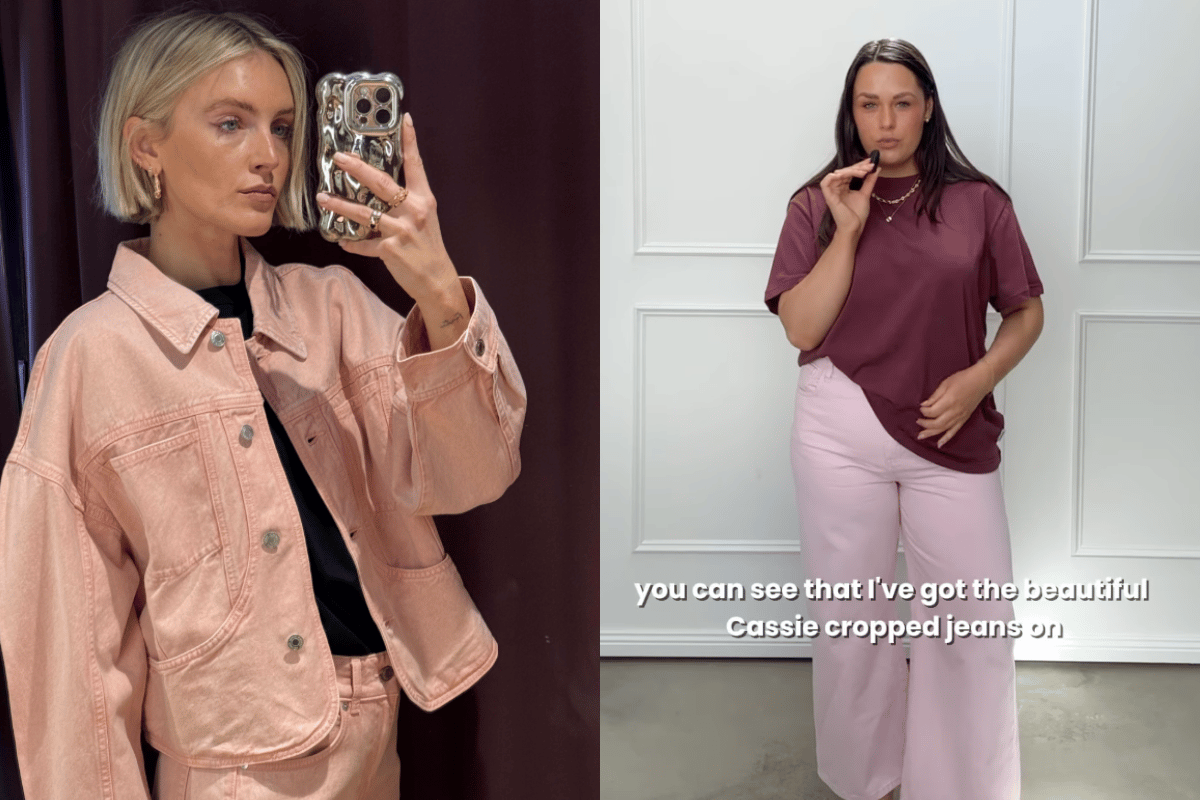 Pink denim styles worn by content creators.