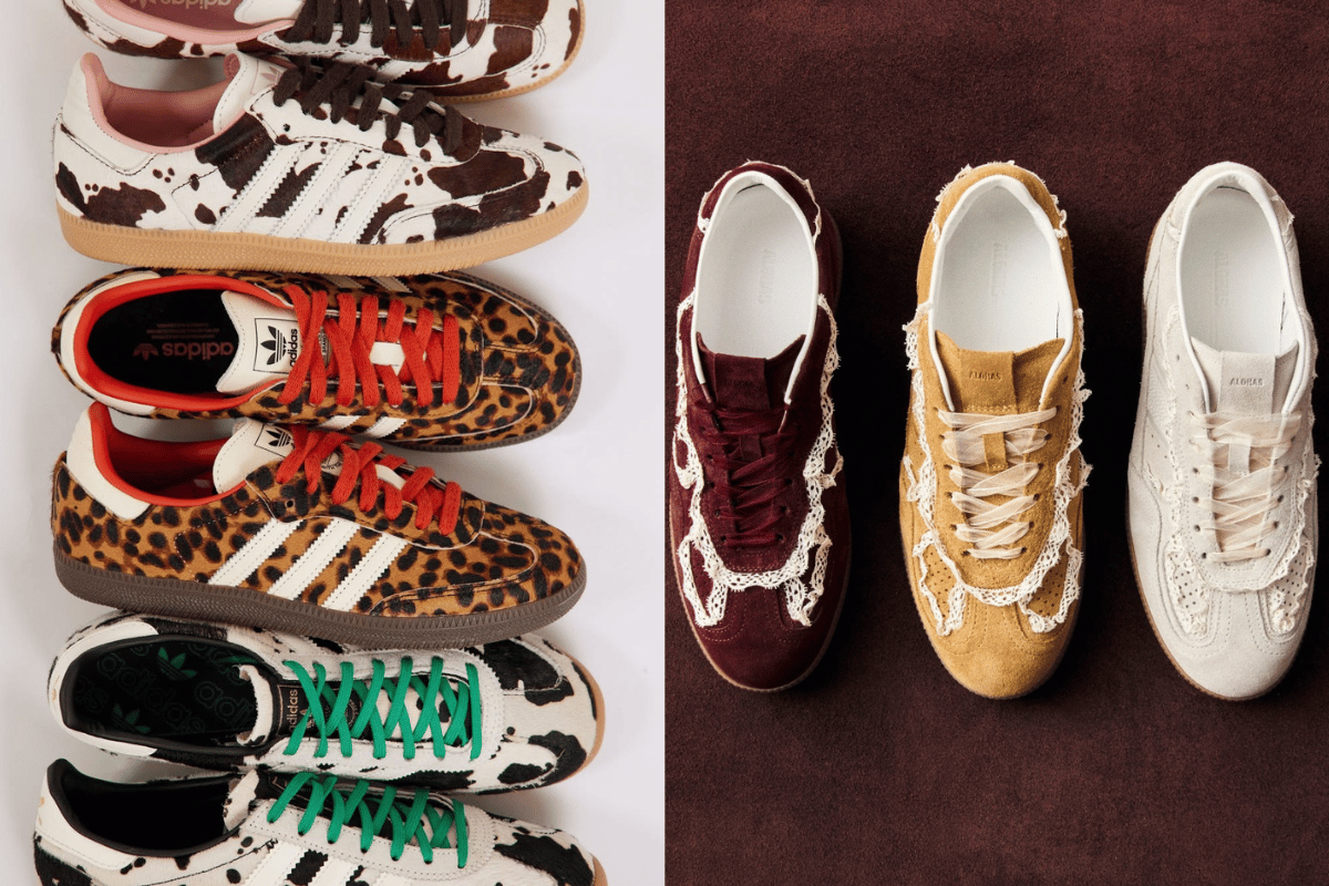 Stylerunner showcases its animal print range of Adidas Originals, while Alohas has released lace-trim suede sneakers.