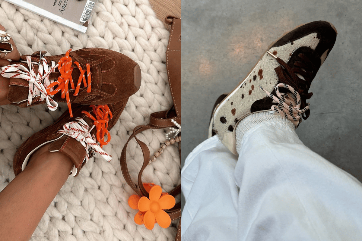 Suede and cowhide sneakers with rope accents.