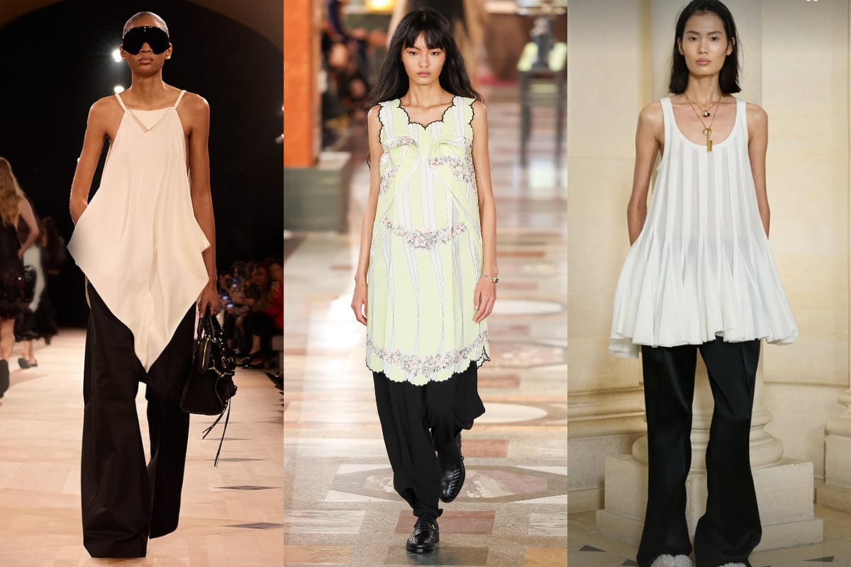 Tunics and dresses were paired with trousers at Balenciaga, Louis Vuitton, Carven and many more spring-summer 2026 shows.
