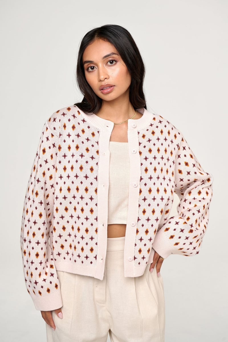 ANNA JACQUARD KNIT CARDIGAN.