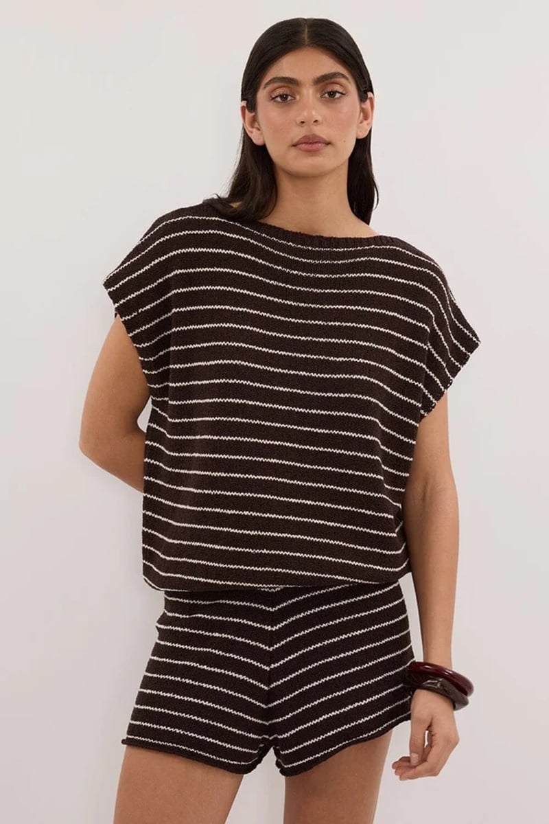 stripe knit top and shorts from Dissh