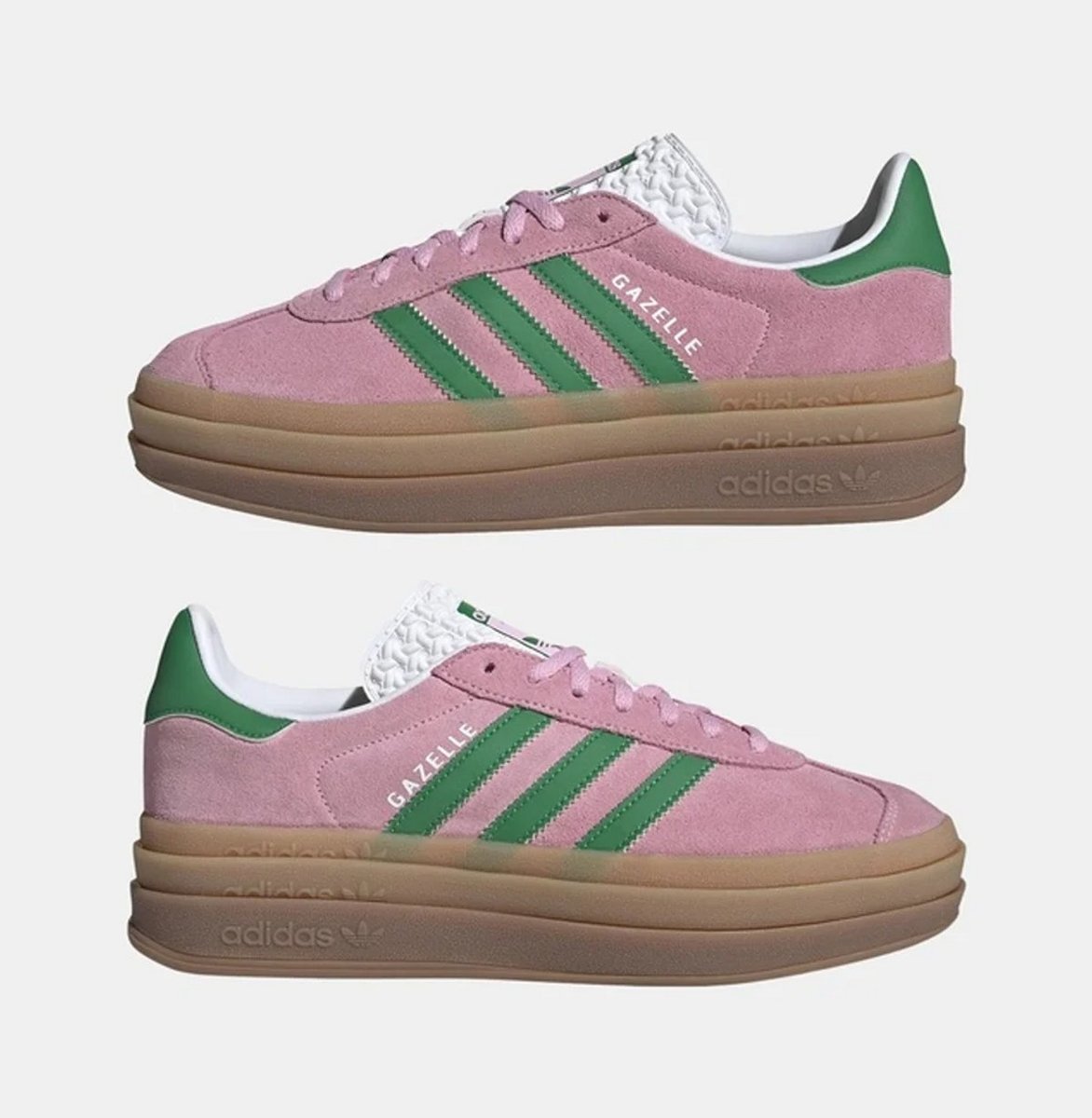 pink and green bold adidas gazelles 