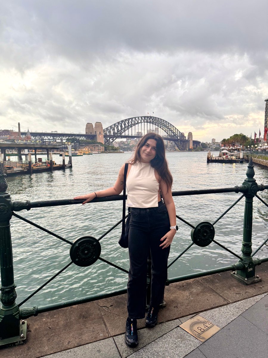 Writer Ailish Delaney in front of the Sydney Harbor Bridge. 
