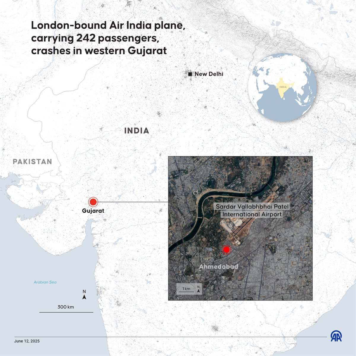 A visual of where the Air India plane crashed. 