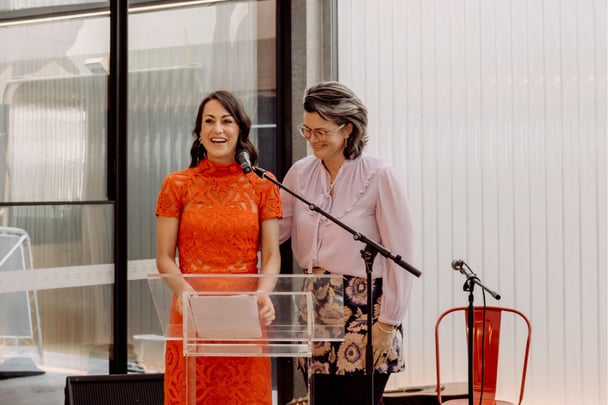 Alice Hansen (left), a seventh-generation Tasmanian entrepreneur, writer, and public speaker.