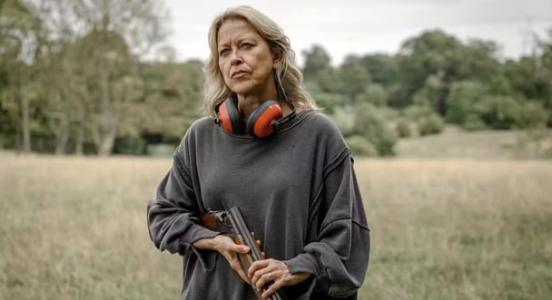 Alice (Nicola Walker) unravels. From tv series Alice and steve Image: Disney+.