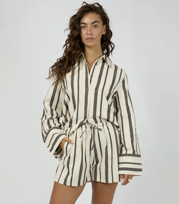 denim shirt and shorts in light brown from All About Eve