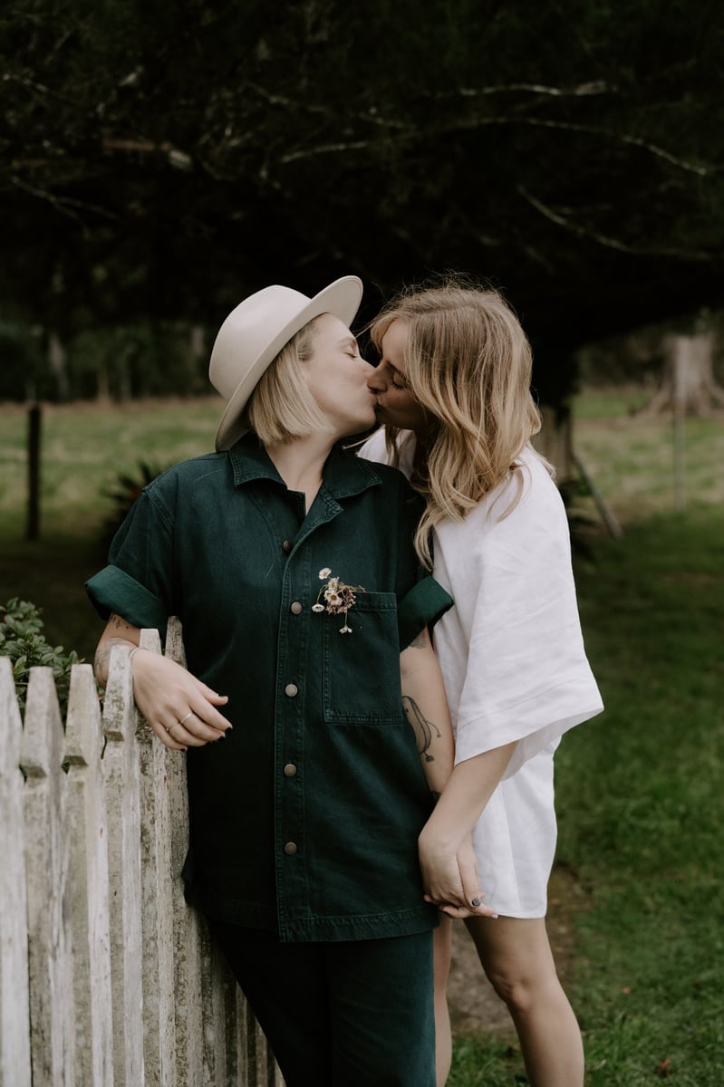 Amy Lovat and her wife share a kiss.