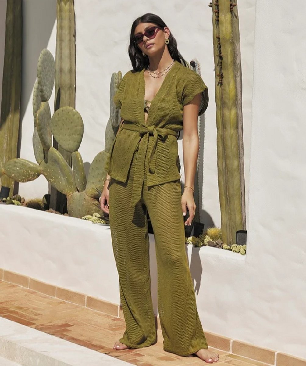 woman wearing pistachio green set