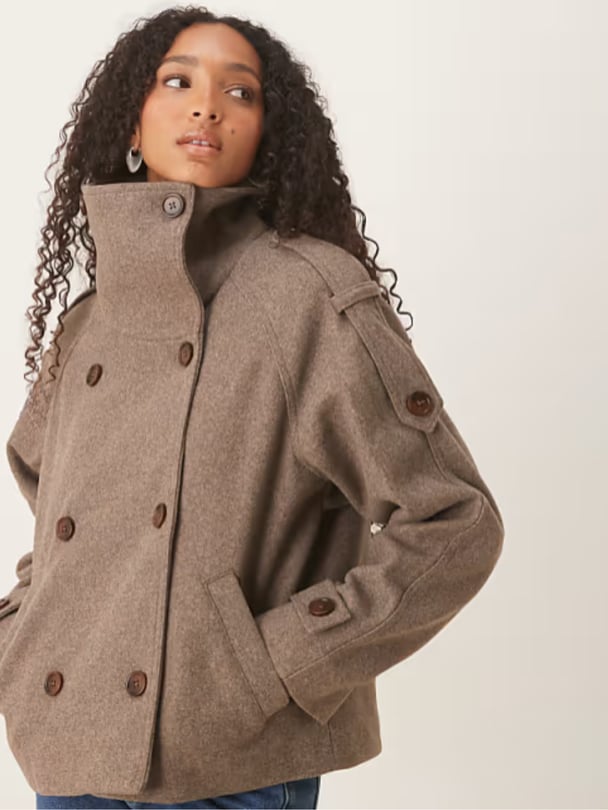 Mushroom coloured cropped wool trench.