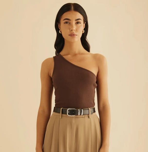 woman wearing Cotton one tank in chocolate brown