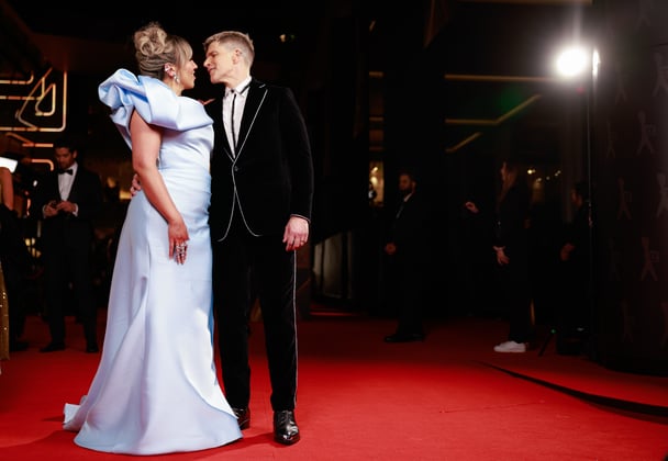 Audrey Griffen and Osher Günsberg attend the 63rd TV WEEK Logie Awards at The Star, Sydney on July 30, 2023 in Sydney,.