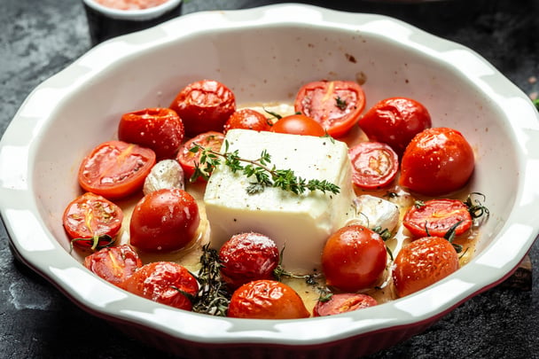 Tomatoes and feta for the viral TikTok pasta.