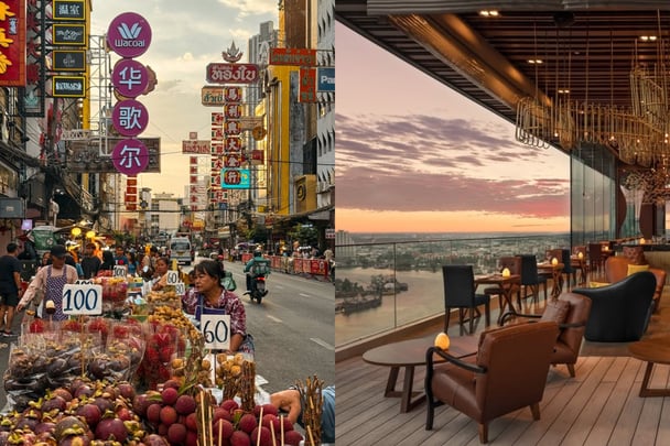 Bangkok street market and rooftop bar