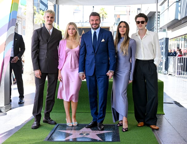 Romeo Beckham, Harper Beckham, David Beckham, Victoria Beckham and Cruz Beckham at the ceremony to honour David Beckham with a star on the Hollywood Walk Of Fame.