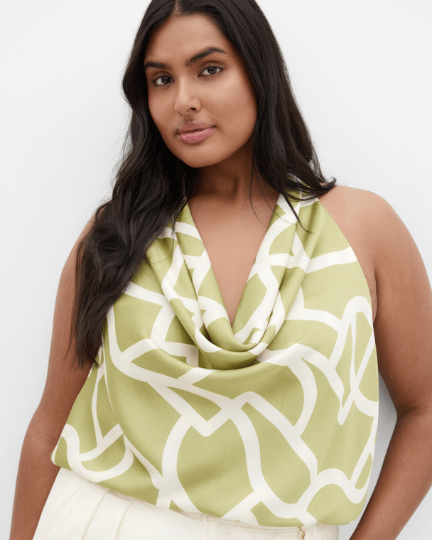 City Chic Chloe Cowl Neck Print Top in Sage