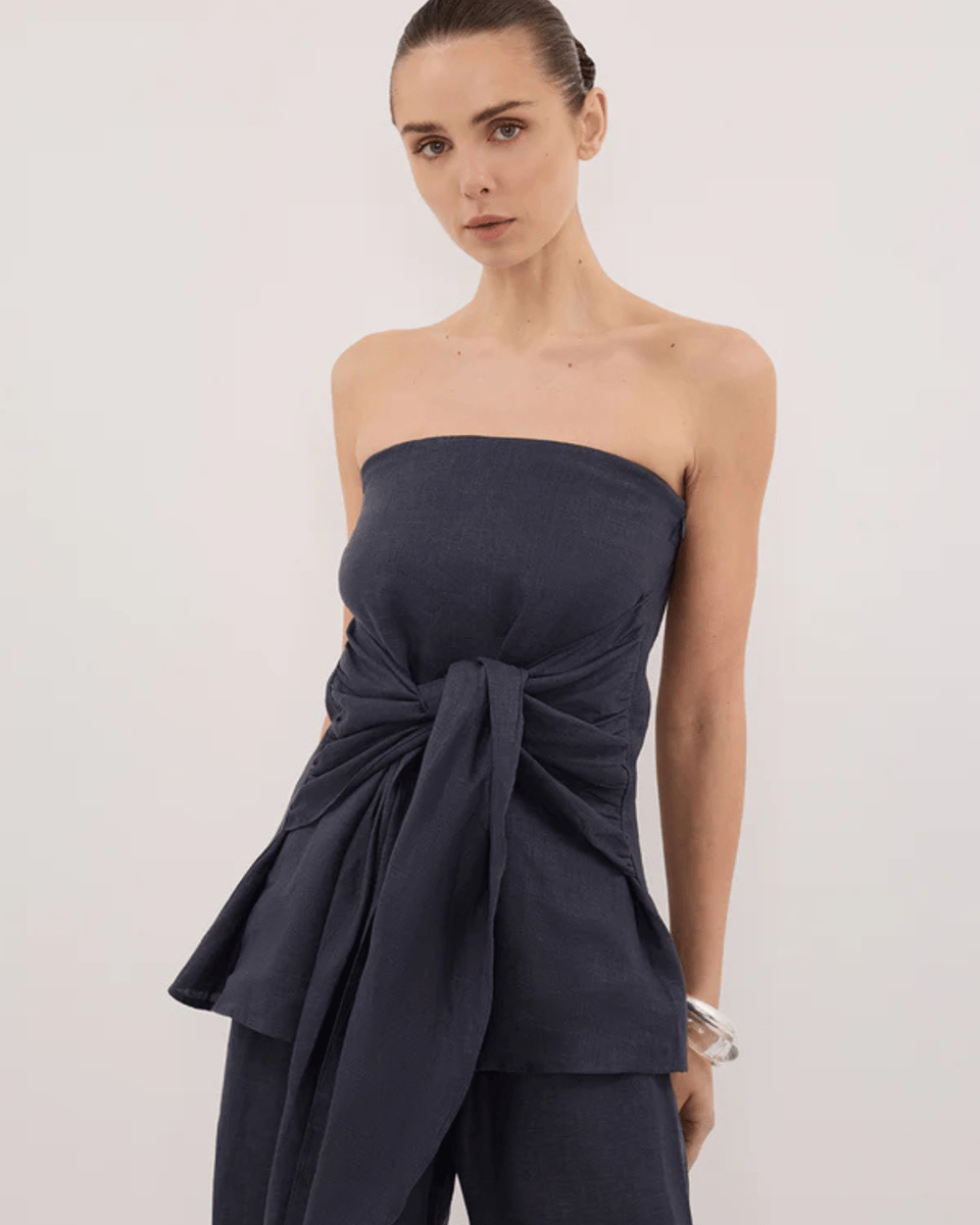 DISSH Pippy Indigo Linen Strapless Top
